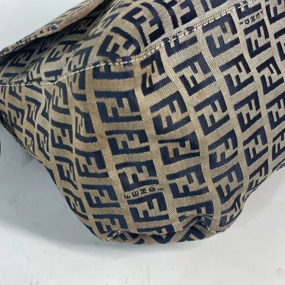 FENDI shoulder bag Mamma Baguette Zucchino Shoulder Bag Canvas/Leather Navy - Picture 8 of 16